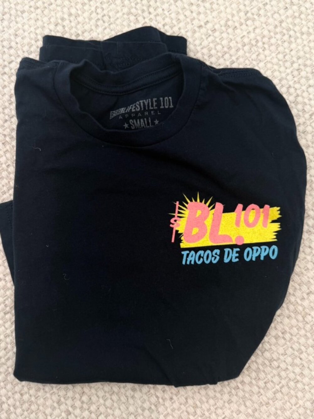 Baseball Lifestyle 101 Tacos de Oppo Black Graphic T-Shirt Size Small